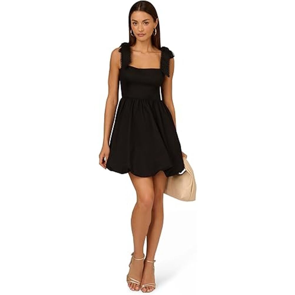 Adrianna Papell Women's Tie Shoulder Bubble Party Dress Flirty Bow NWT Black 12